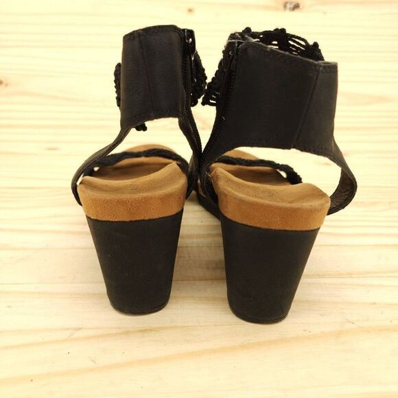 Lucky Brand Women's Sandals Sz 9 Black Fabric Open Toe Ankle Strap Wedge Bridal - Picture 4 of 8